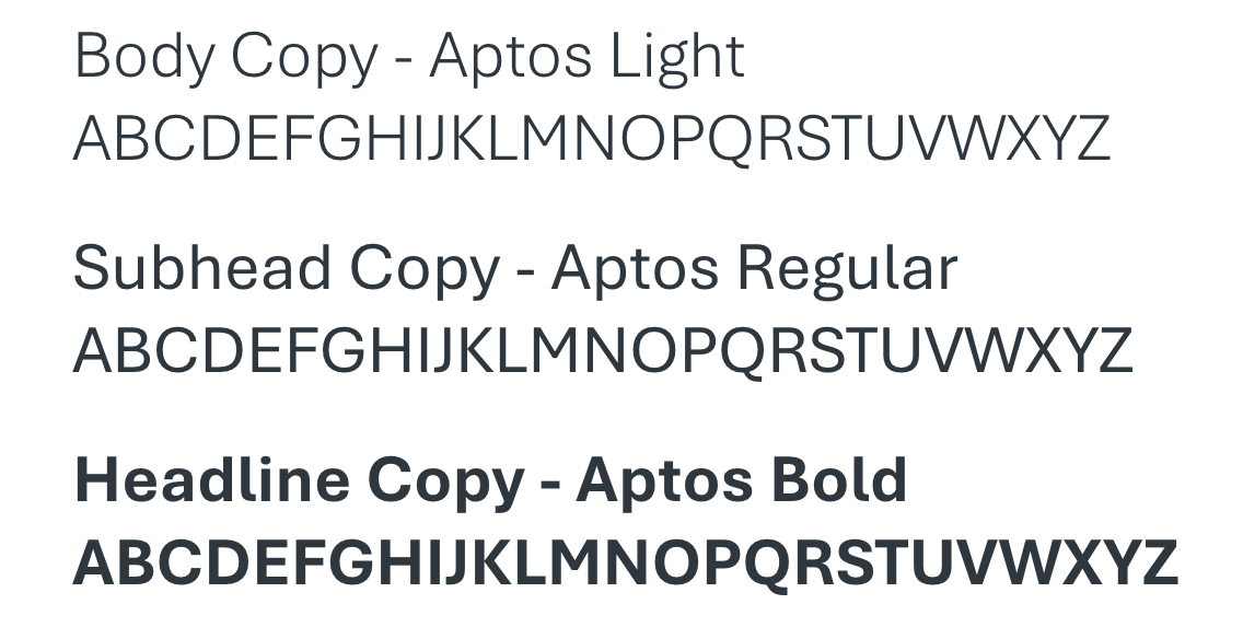 System font family examples showing Aptos usage in Microsoft Office applications